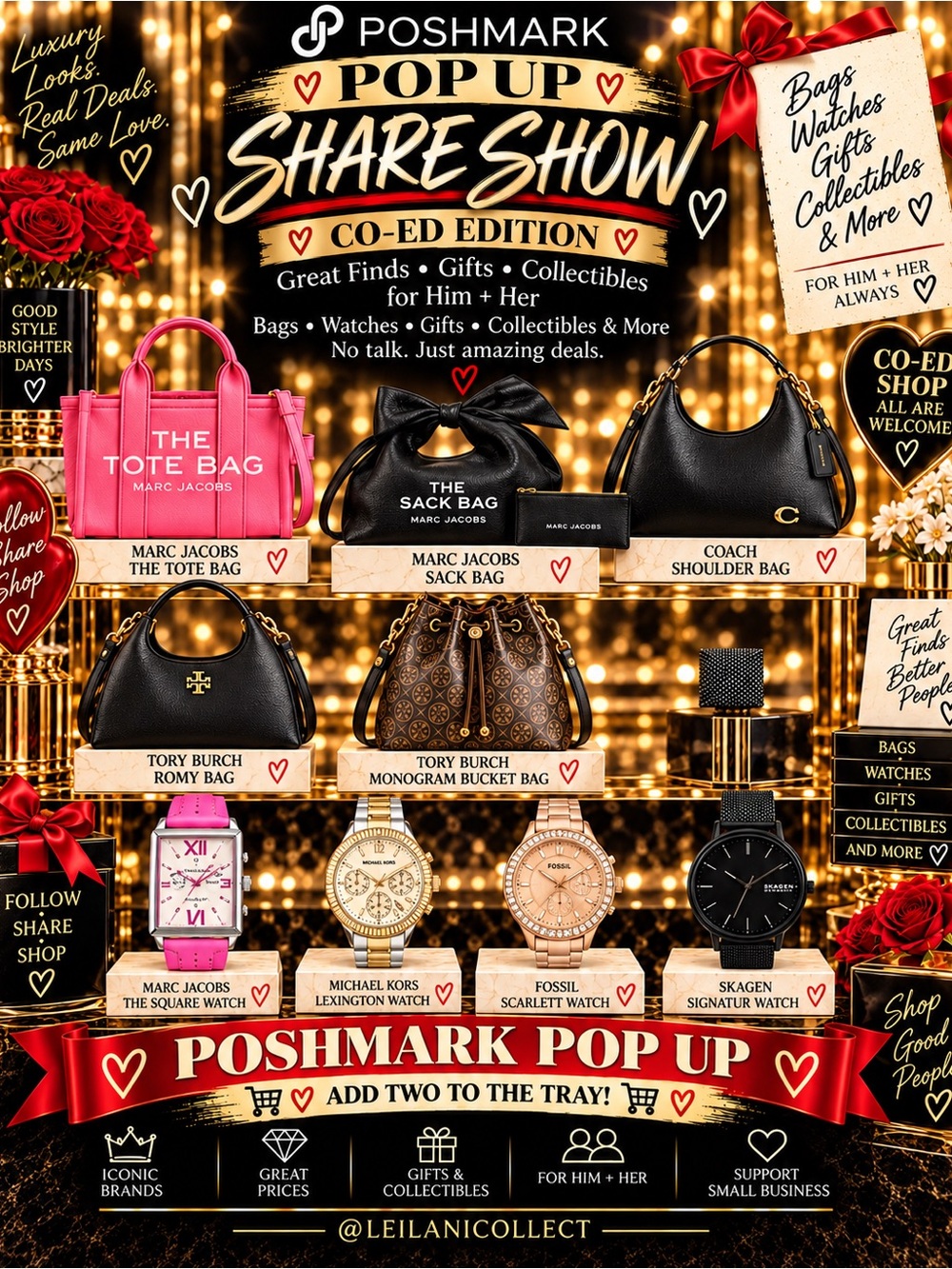 🎀 Poshmark Pop Up Silent Share Show • Marc Jacobs Giveaway + Bags & Watches